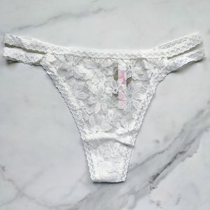 NWT PINK VICTORIA'S SECRET CLASSIC LACE STRAPPY THONG PANTY IN COCONUT WHITE LAR